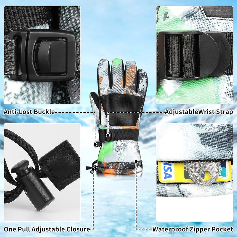 Odtmger Ski Gloves,Winter Waterproof & Warm Snow Gloves for Parent Child Kids-Skiing,Cycling,Motorcycle,Running - Image 4